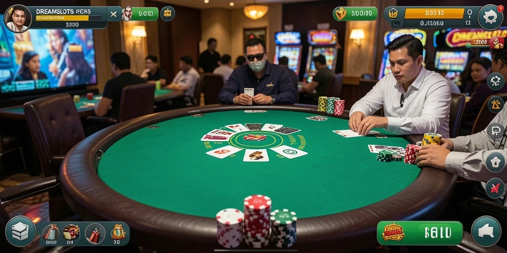 Tampilan gameplay poker yang menarik dan seru di DREAMSLOTS.