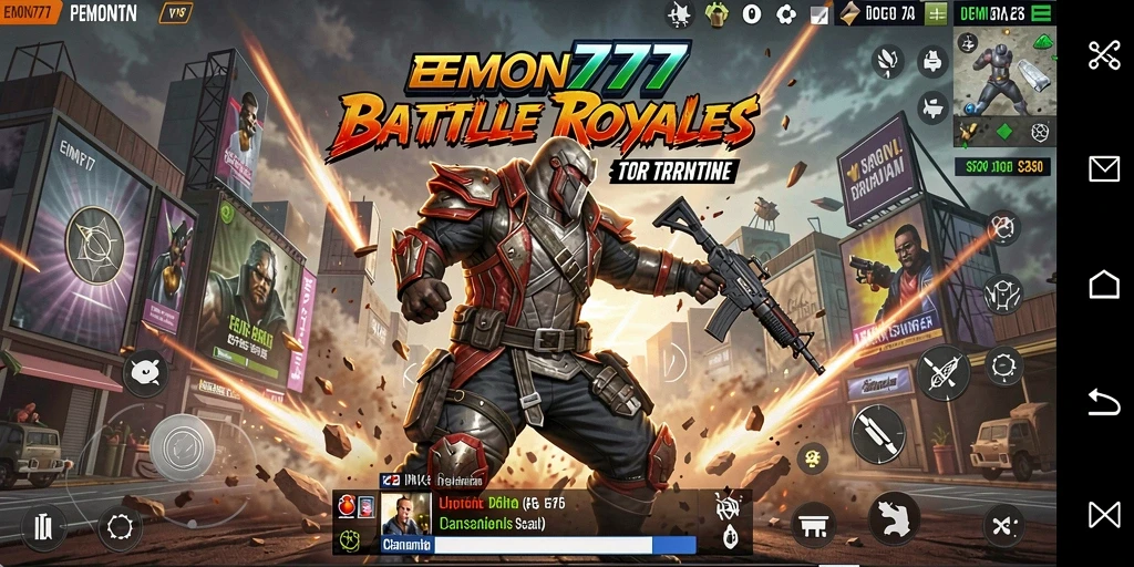 Screenshot gameplay menampilkan aksi menegangkan dalam EMON777 Battle Royale.