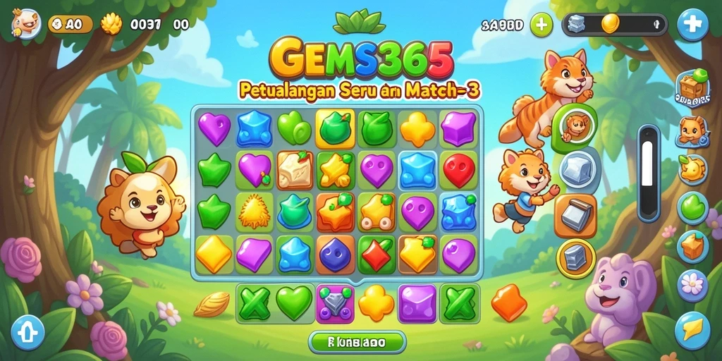 Tampilan menarik dari gameplay GEMS365 saat mencocokkan permata.