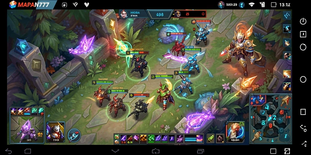 Screenshot MAPAN777 yang menampilkan pertarungan sengit dalam gameplay MOBA.