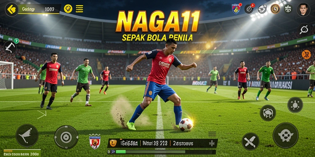 Tampilan screenshot NAGA11 menampilkan aksi sepak bola yang mendebarkan.