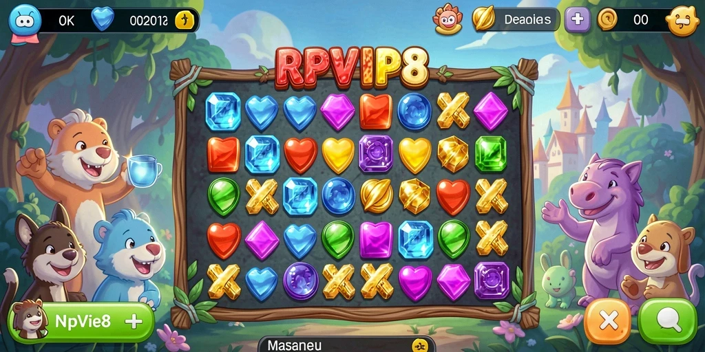 Tampilan gameplay <strong>RPVIP8</strong> yang menarik dan penuh aksi Match-3.