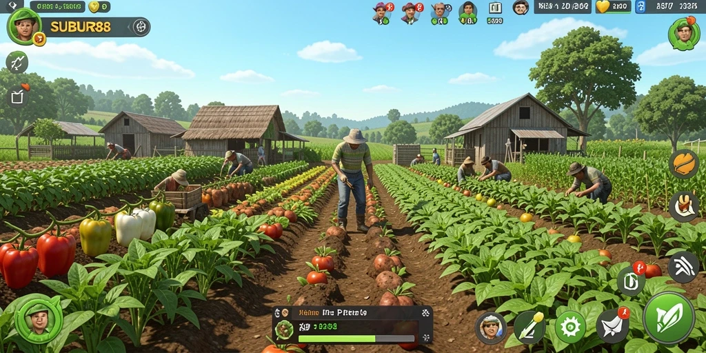 Gameplay SUBUR88 yang menyenangkan dengan pertanian yang hidup.