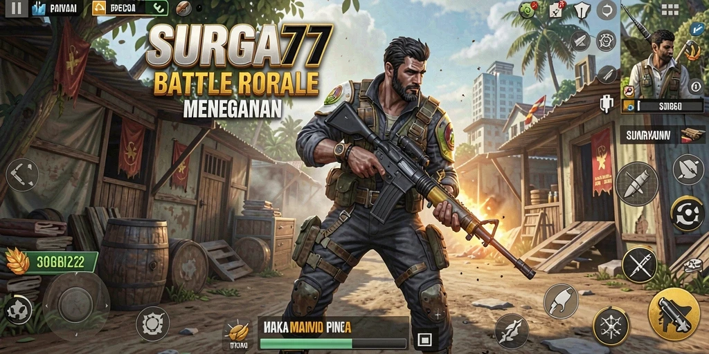 Tampilan seru gameplay SURGA77 di arena Battle Royale.