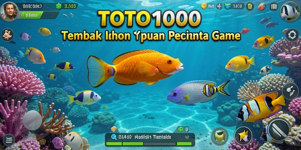 Tangkapan layar gameplay TOTO1000 menampilkan aksi seru menembak ikan.